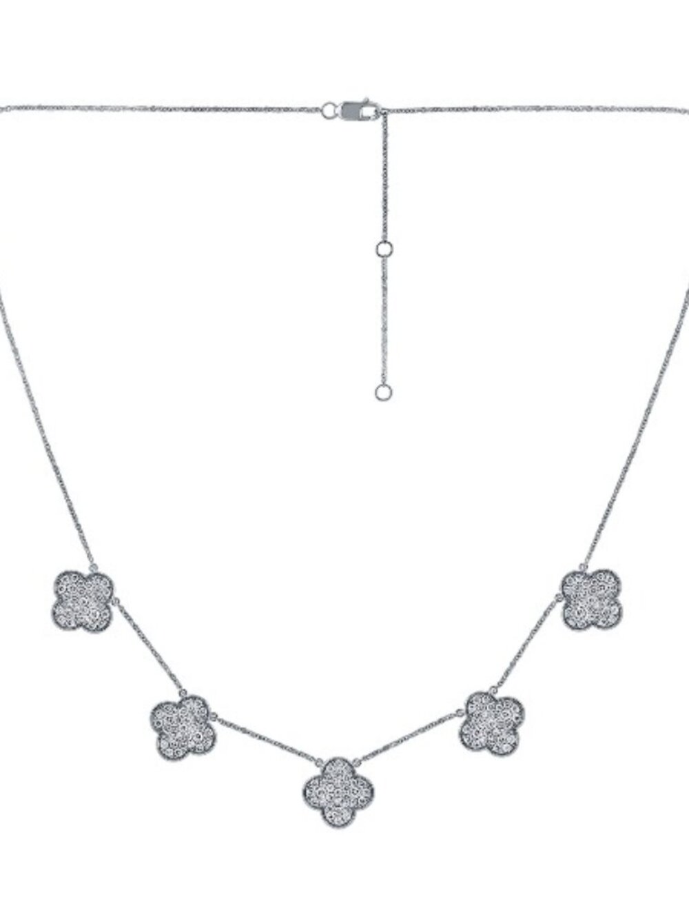 1.00 Carat Natural Diamond Clover Necklace 14K White Gold
